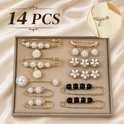 14pcs faux pearl - pearl, brooch