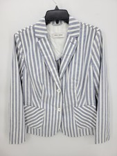 Gerry Weber Blazer Womens 42 Blue White Stripe Cotton Linen Blend Designer