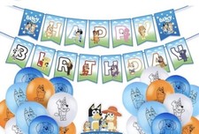 Bluey Happy Birthday Banner Bunting Garlands Kids Party Decoration And Balloons