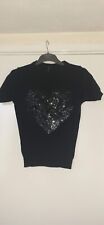 Ladies short sleeve Jumper size 8 from Topshop Black with sequinned heart Cotton