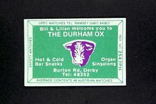 Matchbox label Upec Pub The Durham Ox Burton Road Derby MJ238