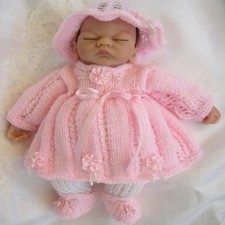 Dolls Knitting pattern 10 inch Premature Baby Dress Leggings Hat Shoes Set Emmy