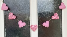 Fabric Shabby Chic Heart Padded Garland/Bunting (Small Daisys Pinks Pastel)