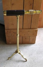 Vintage Brass And Leather Telescope Adjustable, With Tripod And Cover