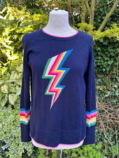 Boden Romy 50% Wool 50% Cotton Navy Blue Rainbow Lightning Bolt Sweater Jumper S