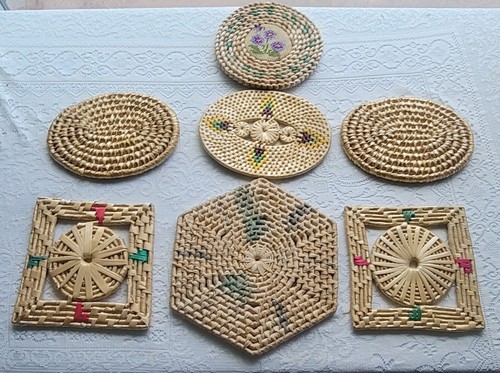 Woven trivet straw boho wall - woven,