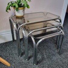 Vintage Chrome Smoked Glass Nest Of Tables Set Of 3 1980s Style Interior Design 
