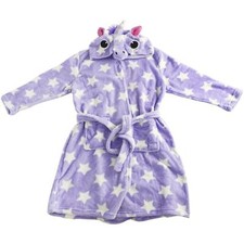 Kids Girls Bathrobe 3D Animal Unicorn Lilac Star Fleece Dressing Gown 2-13 Years