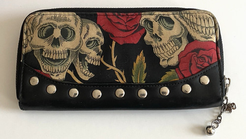 Banned skull rose zip wallet - banned,