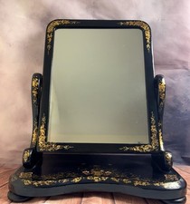 ANTIQUE 1880's VICTORIAN CHINOISERIE BLACK GOLD EBONISED WOODEN TILT MIRROR 67cm