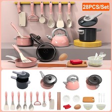 28Pcs Kids Play Kitchen Toy Childrens Cooking Utensils Pots Pans Accessories Set
