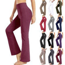 Women High Waist Stretch Yoga Pants Wide Leg Pocket Casual Flared Trousers Pants