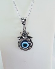 Evil Eye Lucky Turkish Necklace Tibetan Silver Pendant On S/Plated Chain G/Bag