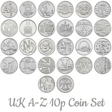 UK Alphabet A - Z 10p Ten Pence Coins From 2018 Circulated or Better Bond Angel