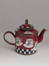 Kelvin Chen Brick Red with Black /White Check Patterned Mini Enamel Tea Pot (S4)