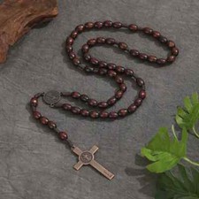 Handmade Wooden Rosary Beads Catholic Christian Antique Traditional Style Cross
