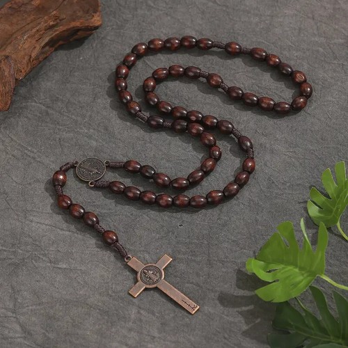 Wooden rosary cross - wooden, beads