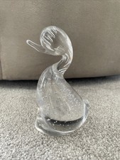 Whitefriars Dilly Duck Clear Controlled Bubble Glass Paperweight 5.5” Tall