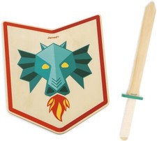 JANOD WOODEN DRAGON KHIGHT SHIELD & SWORD SET BRAND NEW IN BOX 3+