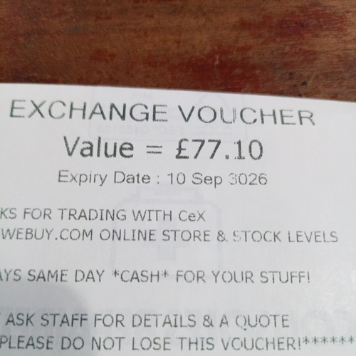 Cex exchange vouchers 10 - cex, £77.10