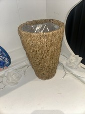 Seagrass Round Waste Paper Bin Storage Basket Handmade Rattan Wicker 5.5” Tall