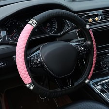 Bling Car Steering Wheel Cover - Pink, Universal 15 Inch Soft Leather... 