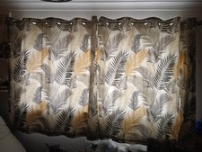 Eyelet Lined Curtains Grey And Ochre 66x54in