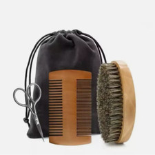 Boar Bristle Beard Mustache Comb Wood Set Handle Hair Brush Shaving Tool for Men