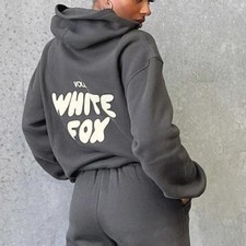 Women Girls 2PCS Fox Tracksuit - White Fleece Hoodie Soft Sports Wear Size 6-18