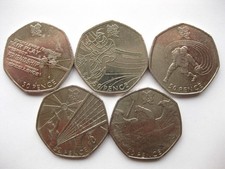UK London Olympic 50p Fifty Pence Coins Cycling Boccia Goalball Circulated
