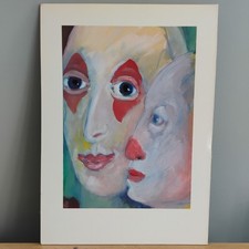 Original Painting Male Sad Blue Eyed Clown FK Owen Gouache On Board