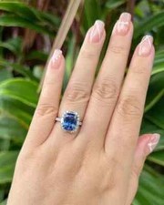 AAA 2.40 Ct Cushion Natural Tanzanite Halo Engagement Ring 14K White Gold solid