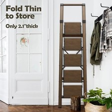 Aluminium Folding Step Ladder Wooden Style Lightweight Anti-Slip Step Stool