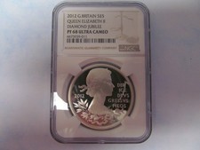 2012 QUEEN ELIZABETH DIAMOND JUBILEE £5 SILVER PROOF NGC PF 68 ULTRA CAMEO