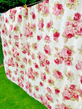 Vintage Dunhelm Ivory/Pink Cabbage Rose Pattern curtains