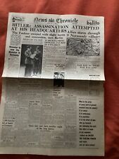 WW2 Hitler Attempted Assassination Chronicle July 21 1944 REPRINT Newspaper 