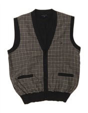GALAXY Mens Sleeveless Cardigan Sweater Medium Grey Check DF71