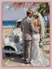 Congratulations wedding greeting card A5 cards marriage couple car beach vintage
