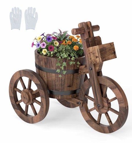 Wooden wagon planter tricycle - wooden,