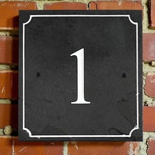 House Number 1 sign Handmade Slate Wall Pillar Plaque Black Tile 15×15cm