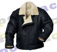 MEN'S 100% GENUINE BLACK REAL SHEEPSKIN LEATHER AVIATOR FLYING JACKET