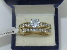Ladies gold ring set wedding band engagement solitaire channel bridal 18kt 003