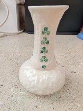 Belleek Irish Porcelain Vase with Shamrock Pattern
