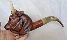 EXCEPTIONAL HUGE NOVELTY VICTORIAN GERMAN / BLACK FOREST? CARVED COW / BULL PIPE