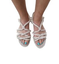 H&M Rope Strappy Sandals 7 40 Shoes Flip Flops Boho Hippie Vintage White Beige