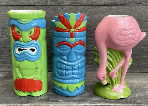 Three ceramic tiki mugs - tiki,