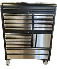 NEW 41 " TOOLCHEST BLACK / STAINLESS STEEL DRAW FRONTS 15 DRAWERS + 1 CUPBOARD