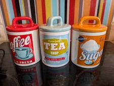 SET OF 3 RETRO CLASSIC 50's 60's STYLE CERAMIC TEA COFFEE SUGAR CANISTERS/JARS