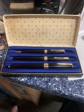 Parker Duofold Black Trio Set 14 Gold Nib Pencil Ball Point Fountain Pen  Good