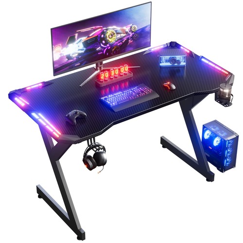 Shaped gaming desk with led - y,